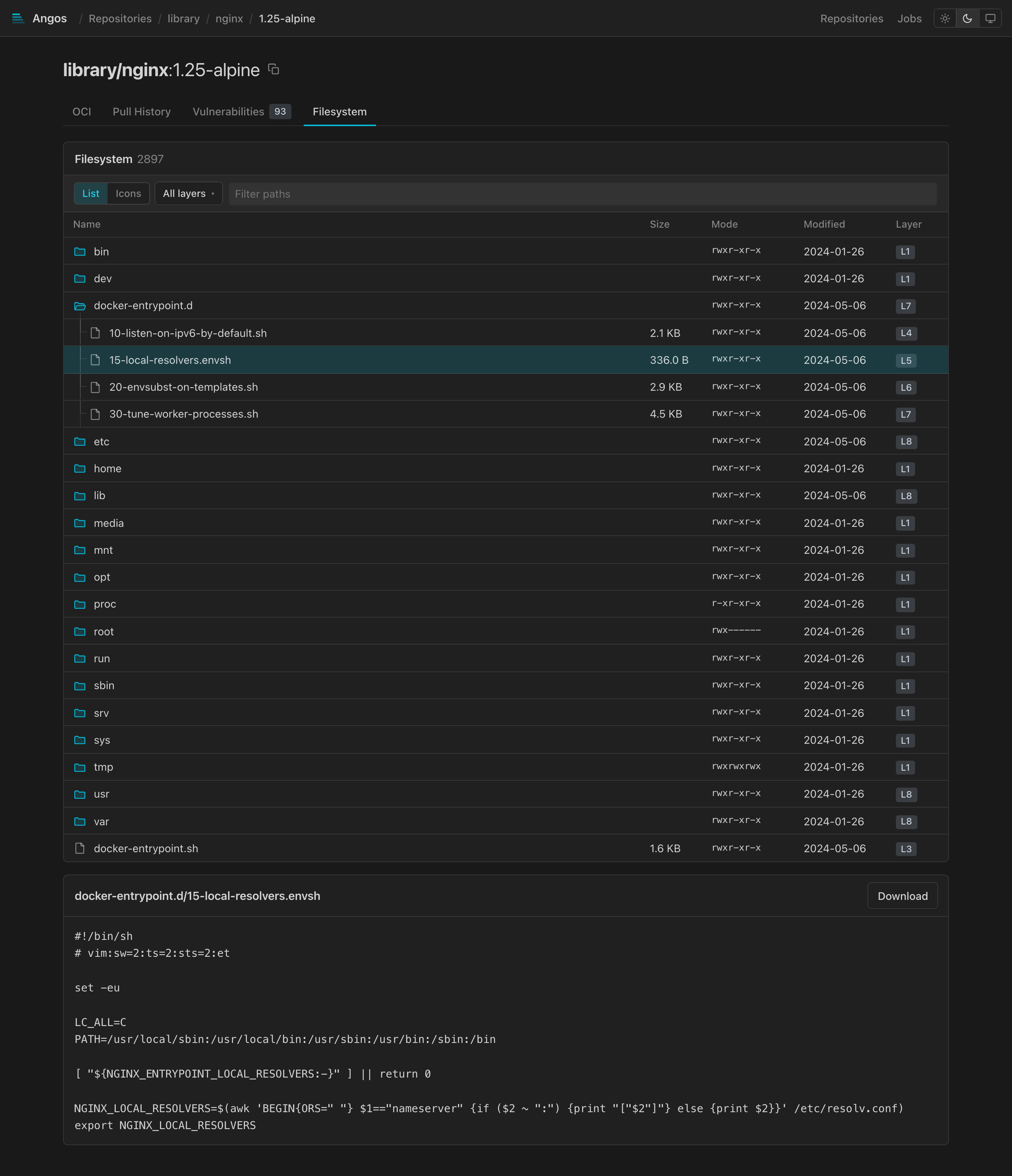 Filesystem tab, with a file open