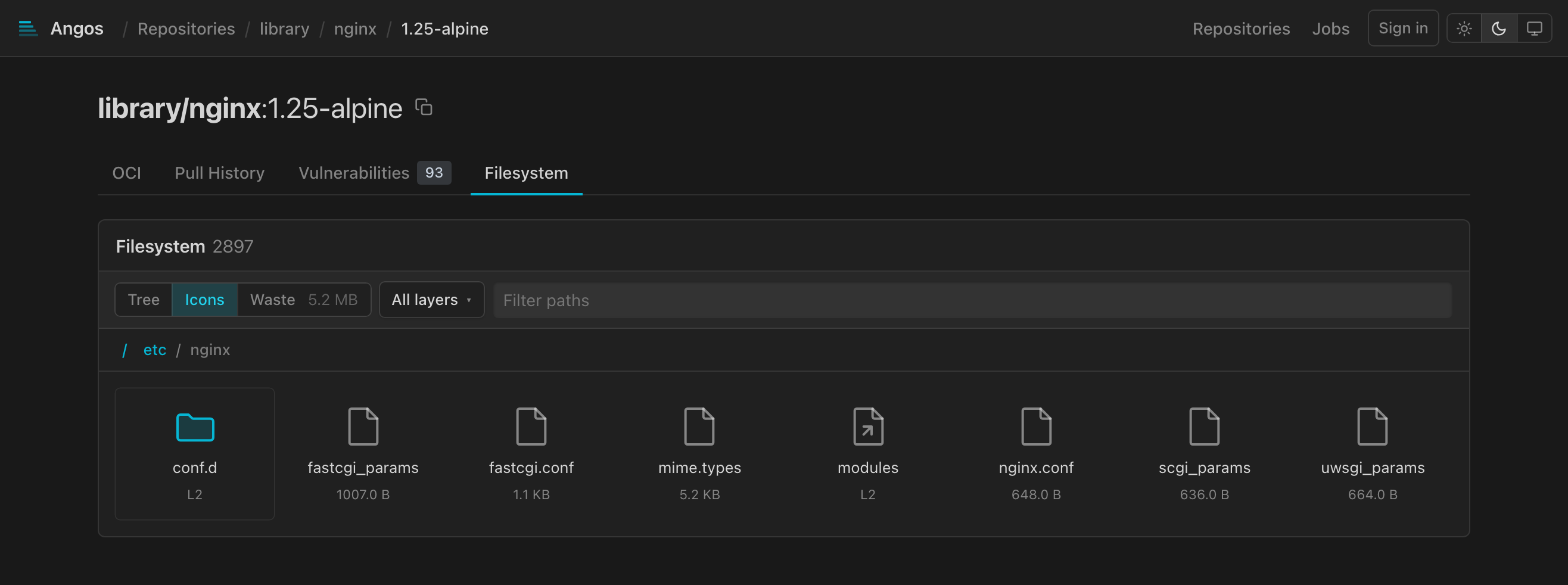 Filesystem tab, icon view