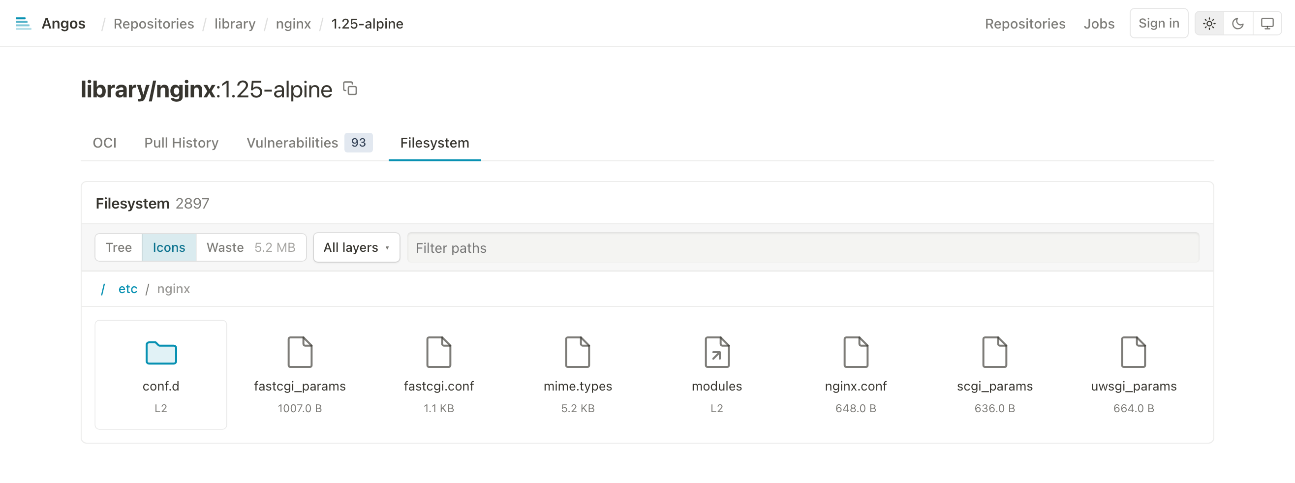 Filesystem tab, icon view