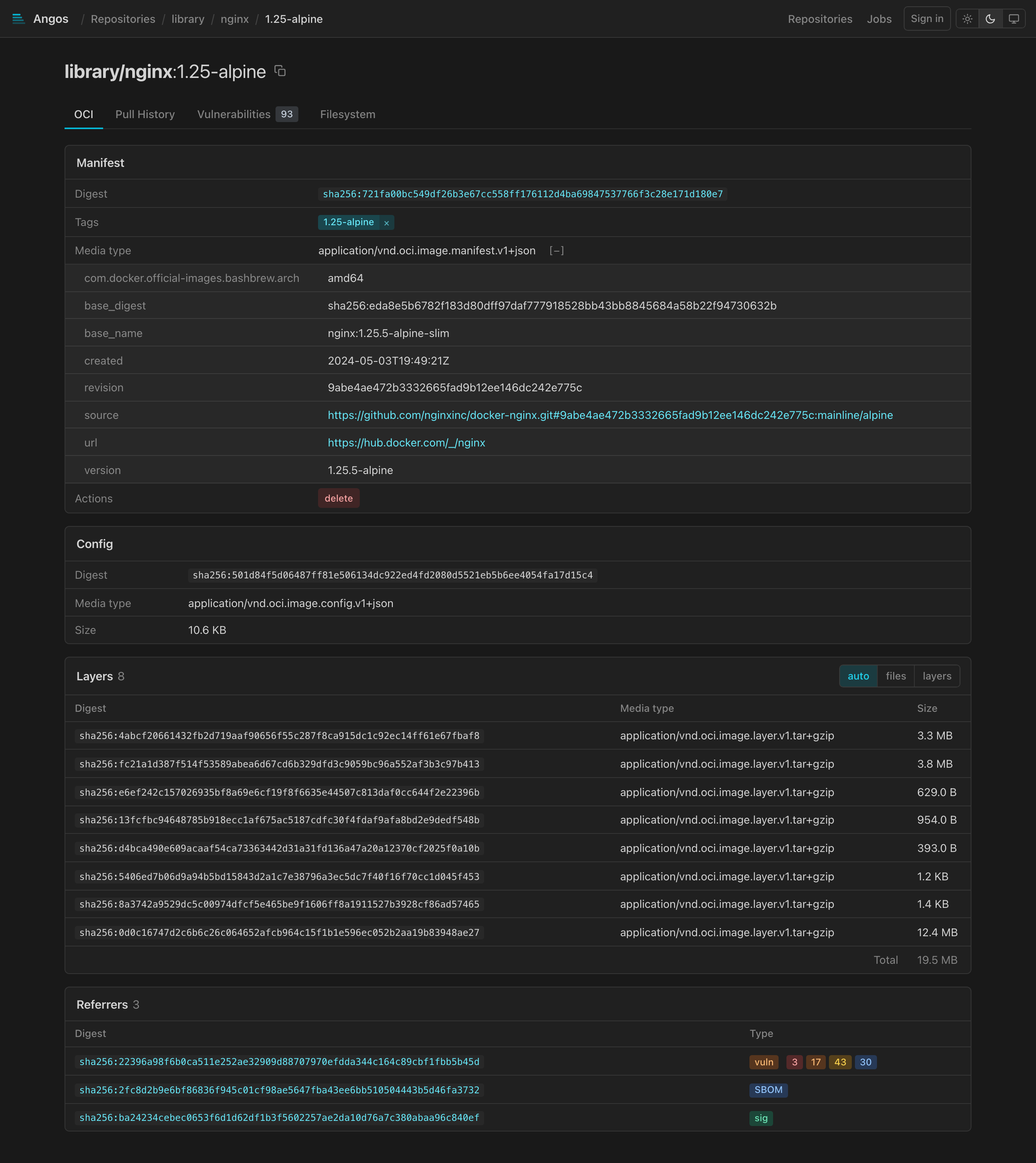Manifest Details, OCI tab