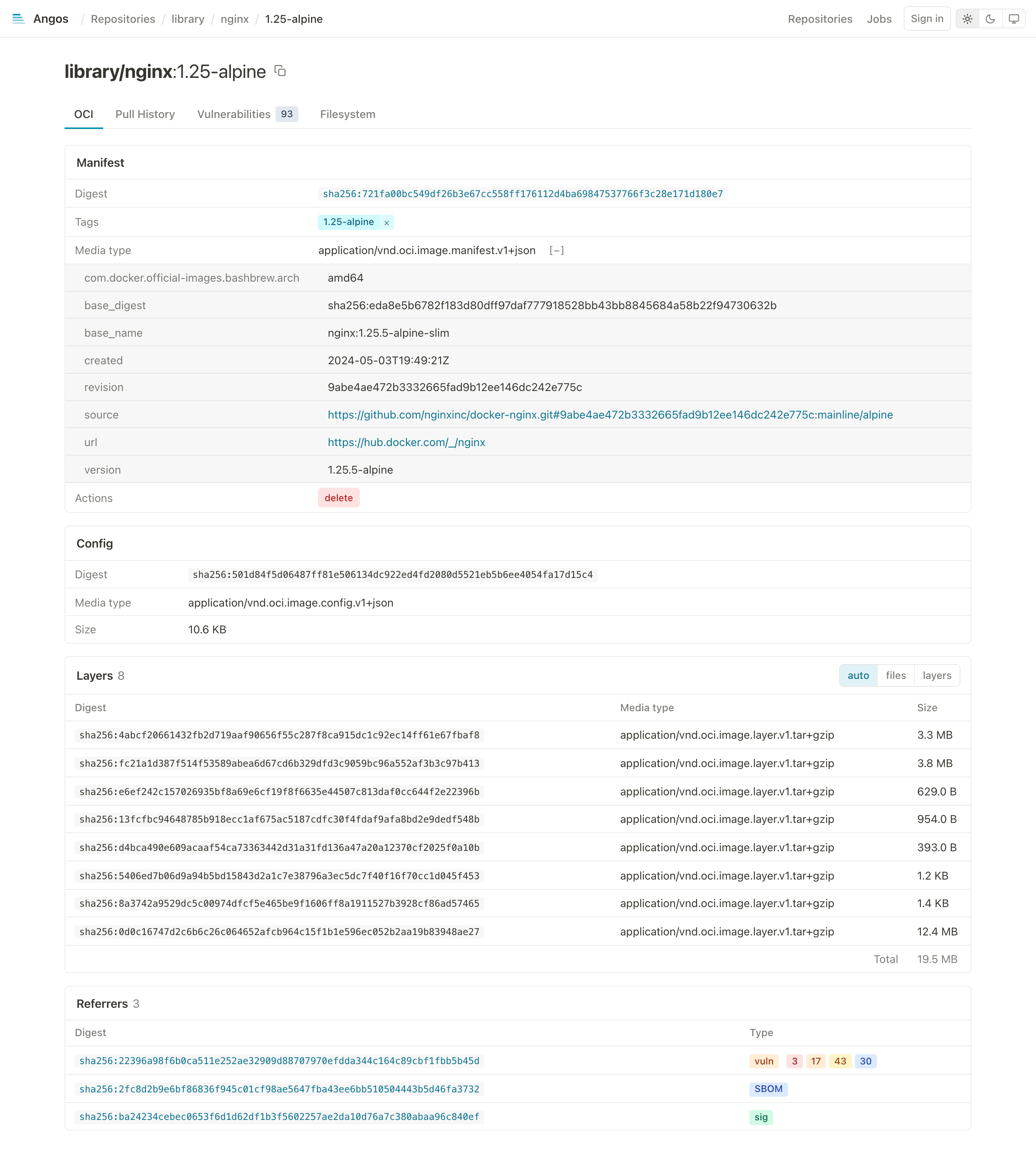Manifest Details, OCI tab